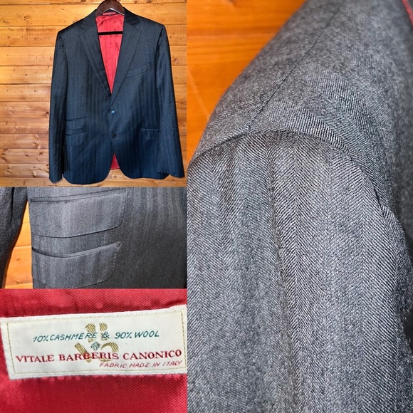 SuitSupply Sienna Charcoal tonal stripe VBC wool cashmere suit jacket 44r - Picture 1 of 11